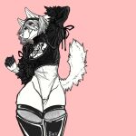  2b accessory anthro bigwolfkol_(artist) boots butt camel_toe canid canine canis clothing cosplay feathers female footwear fur gloves hair hair_accessory hairband handwear hi_res leather legwear lingerie mammal navel nier:_automata nier_automata pose raised_arm ribbons short_hair solo thick_thighs thigh_boots thigh_gap thigh_highs white_body white_fur white_hair wide_hips wolf 