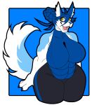  abs absurd_res anthro big_breasts blue_body blue_claws blue_clothing blue_fur blue_hair blue_topwear breasts canid canine canis claws clothing dark_bottomwear eyewear female fur glasses hair hi_res hypnofood leggings legwear mammal multicolored_body multicolored_fur open_mouth open_smile smile solo sweater thick_thighs topwear turtleneck two_tone_body two_tone_fur white_body white_fur wolf yellow_eyes 