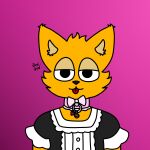  1:1 absurd_res anthro bdsm_collar big_eyes big_head canid canine clothed clothing collar crossdressing fox fur girly gradient_background hi_res jun_jun jun_jun_(character) lycalopex maid_uniform male male/male mammal orange_body orange_fur rear_view simple_background simple_coloring simple_eyes simple_face simple_nose solo tongue tongue_out uniform 