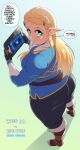 big_butt blonde_hair blush breath_of_the_wild butt clothed clothing coffeeslice fully_clothed hair hi_res humanoid humanoid_pointy_ears hylian looking_at_viewer looking_back nintendo not_furry princess_zelda solo the_legend_of_zelda video_games 