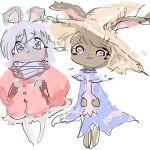  1:1 bronzecatworld brown_body brown_fur clothing duo female feral fur grey_body grey_fur lagomorph leporid mammal rabbit simple_background sketch white_background 