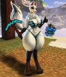  2022 animal_humanoid anthro big_breasts big_butt black_tail_tip blue_clothing breasts butt canid canine carcl3_owe chest_tuft clothed clothing curvaceous curvy_figure digital_media_(artwork) female fingers fox fur gesture heavy_bottom hi_res humanoid makeup mammal mammal_humanoid microsoft minecraft mojang multicolored_body multicolored_fur narrowed_eyes navel partially_clothed pickaxe raised_arm shaded smile solo solo_focus solo_in_panel thick_thighs thumbs_up tuft two_tone_body two_tone_fur video_games voluptuous white_body white_fur wide_hips xbox_game_studios yellow_eyes 