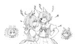  4girls agnes_tachyon_(umamusume) ahoge angry animal_ears bangs berusuke_(beru_no_su) bow bowtie commentary_request crossed_arms daiwa_scarlet_(umamusume) ear_ornament earrings eyepatch furious greyscale hair_bow hair_intakes hair_over_one_eye hand_on_hip horse_ears horse_girl horse_tail huge_ahoge jewelry low_ponytail medium_hair messy_hair monochrome multiple_girls open_mouth partial_commentary pleated_skirt sailor_collar sailor_shirt school_uniform shirt short_hair single_earring skirt stare_down summer_uniform tail tanino_gimlet_(umamusume) tiara tracen_school_uniform trembling twintails umamusume vodka_(umamusume) 