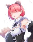  1girl =3 animal_ears animal_hands bangs black_dress breasts cat_day cat_ears dated detached_sleeves dress fang frilled_dress frilled_sleeves frills gloves hair_ornament hair_over_one_eye hairclip looking_at_viewer parted_lips paw_gloves pink_hair ram_(re:zero) re:zero_kara_hajimeru_isekai_seikatsu red_eyes roswaal_mansion_maid_uniform short_hair simple_background small_breasts solo tomamatto upper_body white_background 