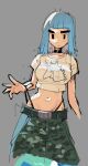  1girl baggy_pants cargo_pants choker crop_top lowleg lowleg_pants midriff navel original panties pants panty_pull simple_background taikodon third-party_edit underwear unfinished 