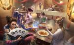  5boys 5girls bar_(place) book character_request chicken_(food) copyright_request crossover dai_mubai_(douluo_dalu) douluo_dalu dumpling everyone folding_screen food grass hand_fan hand_on_another&#039;s_shoulder highres holding holding_fan man_yue_chuanmei multiple_boys multiple_girls ning_rongrong_(douluo_dalu) official_art oscar_(douluo_dalu) plate pouring scroll sitting smile steam table tang_san vase xiao_wu_(douluo_dalu) zhu_zhuqing_(douluo_dalu) 