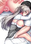  1boy 1girl absurdres admiral_(kancolle) anus armpit_cutout breasts breasts_out censored cleavage_cutout clothed_sex clothing_cutout conte_di_cavour_(kancolle) corset dress frilled_dress frills fuuki_(te_fuukin) grey_dress grey_eyes grey_hair highres huge_breasts kantai_collection layered_dress long_hair long_sleeves mosaic_censoring nipples sex two-tone_dress two_side_up vaginal white_dress 