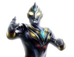  1boy absurdres alien color_timer commentary crystal fighting_stance glowing glowing_eyes highres looking_at_viewer no_humans solo tokusatsu trigger_truth ultra_series ultraman_trigger ultraman_trigger_(series) upper_body white_background yellow_eyes yoshifuto 