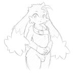  2020 anthro artist_name balls belt blush clothed clothing digital_media_(artwork) domestic_cat ettie_(artist) felid feline felis flaccid fluffy_ears genitals hi_res hybrid klonoa klonoa_(series) lagomorph leporid long_ears looking_at_viewer male male_anthro mammal monochrome mostly_nude open_mouth partially_clothed penis rabbit simple_background sketch small_penis solo standing video_games white_background 