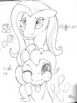  2017 cutie_mark duo equid equine female feral fluttershy_(mlp) friendship_is_magic hasbro hi_res horse jimfoxx looking_at_viewer mammal mane monochrome my_little_pony one_eye_closed pinkie_pie_(mlp) pony puffed_cheeks signature sketch sketch_page smile smiling_at_viewer text tongue tongue_out wide_eyed 