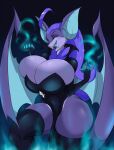  anthro big_breasts breasts chiropteran cleavage clothed clothing female huge_breasts jludragoon legwear mammal membrane_(anatomy) membranous_wings purple_body solo thick_thighs thigh_highs tongue tongue_out wings 