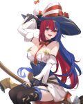  1girl absurdres alear_(fire_emblem) alear_(fire_emblem)_(female) alternate_costume blue_eyes blue_hair breasts broom broom_riding fire_emblem fire_emblem_engage halloween halloween_costume hat heterochromia highres large_breasts long_hair multicolored_hair nintendo_switch red_eyes red_hair ritence solo split-color_hair very_long_hair witch witch_hat 