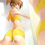  ;d ass bare_shoulders boyshorts brown_eyes brown_hair heartcatch_precure! looking_back mirror myoudouin_itsuki one_eye_closed open_mouth precure reflection short_twintails smile sports_bra twintails yurikawa 