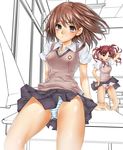  maruyama misaka_mikoto multiple_girls panties school_uniform shirai_kuroko skirt striped striped_panties sweater_vest to_aru_kagaku_no_railgun to_aru_majutsu_no_index underwear 