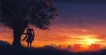  dzc23 evening from_behind hatsune_miku long_hair scenery silhouette sky solo standing sunset tree twilight twintails very_long_hair vocaloid 