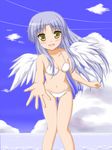  angel_beats! bikini cameltoe grey_hair leaning_forward long_hair outstretched_arm outstretched_hand perspective qy reaching solo swimsuit tenshi_(angel_beats!) thigh_gap yellow_eyes 