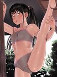  :o barefoot black_hair blush breasts brown_eyes cameltoe chitose_(zenkou) covered_nipples dated flexible from_below leg_lift legs looking_at_viewer looking_down midriff navel original panties parted_lips shiny shiny_skin shouji sliding_doors small_breasts solo split sports_bra standing standing_on_one_leg standing_split stretch twintails underwear underwear_only zenkou 