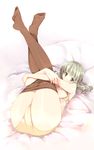  ass blonde_hair bra copyright_request feet green_eyes hanpen leg_hug lingerie long_hair panties pantyhose soles solo toes underwear underwear_only 