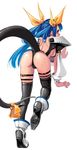  ass bare_shoulders bent_over blue_hair boots bow breasts dizzy guilty_gear hair_bow high_heels kdog legs looking_back medium_breasts red_eyes shoes solo tail thighhighs underboob 
