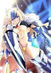  blazblue blonde_hair blue_eyes breasts crotch_plate kumimin large_breasts long_hair mu-12 revealing_clothes solo strapless_bottom underboob 