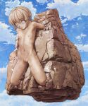  1girl breasts cameltoe cleft_of_venus highres nude original petrification rock short_hair small_breasts solo transformation unno_hotaru 