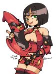  1girl artist_name black_hair breasts character_name closed_mouth copyright_name fingerless_gloves gloves guilty_gear guilty_gear_xrd hat hounori i-no looking_at_viewer mole mole_above_mouth red_headwear short_hair simple_background smile solo white_background witch_hat 