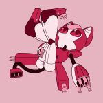 1:1 39coit animal_humanoid anthro cord felid felid_humanoid female genitals hi_res human humanoid legs_together legs_up lying machine mammal mammal_humanoid medabots on_back peppercat pinup pose pussy red_body robot simple_background solo video_games white_body 