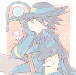  1boy 2016 black_cape black_hair black_headwear blue_eyes blue_gloves cape closed_mouth dated elbow_gloves gloves hat katiko lucario mew motion_lines pokemon pokemon:_lucario_and_the_mystery_of_mew pokemon_(anime) pokemon_(creature) pokemon_rse_(anime) short_hair sir_aaron smile speech_bubble spoken_zzz staff twitter_username zzz 