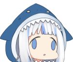  1girl animal_costume animal_hood blue_hair bob_cut english_commentary face_of_the_people_who_sank_all_their_money_into_the_fx_(meme) gawr_gura grey_hair hair_ornament hololive hololive_english hood long_hair looking_at_viewer meme open_mouth sate shark_costume shark_girl shark_hair_ornament shark_hood virtual_youtuber 