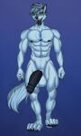  anthro big_penis black_nails canid canine canis colored_nails diego_(character) flaccid foreskin fur genitals grey_body grey_fur guccigarf hi_res male mammal muscular muscular_male nails penis solo solo_focus tagme tattoo tongue tongue_out wolf 