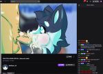  absurd_res anonymous_artist anthro blue_eyes bodily_fluids cum cum_in_mouth cum_inside domestic_cat duo felid feline felis genital_fluids haviture_(vtuber) hi_res male male/male mammal oral side_view streaming twitch.tv 