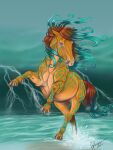  2022 ambiguous_gender anatomically_correct blue_eyes calima calima_(character) dappled_fur digital_media_(artwork) equid equine feral hair hi_res hooves kelpie lightning looking_at_viewer mammal mane multicolored_hair on_hind_legs solo two_tone_hair two_tone_tail water 