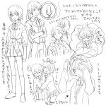  4boys :3 alternate_universe borrowed_character bow butler clothes_around_waist crossed_arms licorice_(pixiv_fantasia) long_hair monochrome multiple_boys multiple_girls multiple_views nishihara_isao original pixiv_fantasia pixiv_fantasia_sword_regalia pleated_skirt ponytail school_uniform short_hair siri sketch skirt sleeves_rolled_up sweater sweater_around_waist 