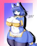  anthro aozora_(tasogare_aozora) big_breasts blue_body blue_fur blue_hair breasts canid canine clothed clothing female fox fur hair krystal looking_at_viewer mammal nintendo smile solo star_fox video_games white_body 