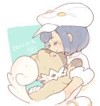  1girl 2017 aether_foundation_employee aether_foundation_uniform blue_hair cabbie_hat closed_eyes closed_mouth dark-skinned_female dark_blue_hair dark_skin dated elbow_gloves gloves hat katiko lowres pokemon pokemon_(creature) pokemon_(game) pokemon_sm rockruff short_hair short_sleeves smile twitter_username white_gloves white_headwear 