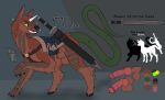  absurd_res balls canid canine chimera feral fiftyfifthfleet fur genitals hi_res hooves horn hybrid hybrid_genitalia hybrid_penis knot male mammal melee_weapon model_sheet orange_body orange_fur penile_spines penis prehensile_tail smile smiling_at_viewer smug_grin solo sparkles sword weapon 