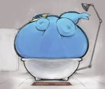  ambiguous_gender bathtub belly belly_inflation big_belly blue_body eeveelution feral generation_1_pokemon hi_res hyper hyper_belly immobile inflation nintendo pokemon pokemon_(species) simple_background smokey_blokey solo stuck vaporeon video_games water_inflation 