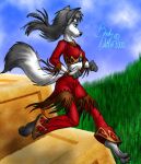 anthro bradydalton canid canine canis clothing female grass low_res mammal plant sky solo wolf 