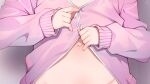  1girl groin highres jacket long_sleeves meito_(maze) naked_jacket navel original partially_unzipped pink_jacket sleeves_past_wrists solo 