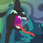  angry black_body blue_hair cave crown equid equine fangs female feral friendship_is_magic green_eyes hair hasbro hissing looking_at_viewer loose_noose mammal my_little_pony purple_mouth queen_chrysalis_(mlp) rock solo teeth tongue tongue_out uvula 