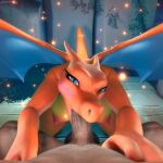  1:1 3d_(artwork) absurd_res anthro areola big_breasts blender_(software) blue_eyes blush bodily_fluids breasts charizard digital_media_(artwork) dragon duo faceless_character faceless_male female female_focus female_on_top generation_1_pokemon genitals hand_on_chest hi_res human humanoid kneeling looking_at_viewer male male/female mammal narrowed_eyes nintendo nipples non-mammal_breasts nude on_top oral oral_penetration orange_body orange_skin penetration penis pokemon pokemon_(species) pokemorph saliva saliva_on_penis solo_focus sucking video_games westonini wings 