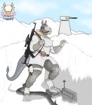  1ceberg absurd_res anthro belt_pouch clothed clothing coat female gun hi_res holstered_pistol hoth machine mammal ranged_weapon snow solo standing star_wars tauntaun topwear turret weapon 