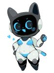  &lt;3 anthro biped black_body blue_body blue_eyes domestic_cat felid feline felis kerfus machine mammal pawpads robot simple_background smile solo star-rod wave whiskers white_background white_body 