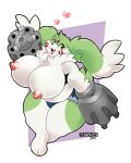  &lt;3 anthro bandai_namco big_breasts breasts clothed clothing digimon digimon_(species) female fluffy fluffy_tail fur gargomon green_body green_fur hi_res mature_female multicolored_body multicolored_fur nipples open_mouth open_smile partially_clothed schwarzfox smile solo tongue two_tone_body two_tone_fur white_body white_fur 