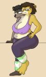  anthro breasts clothing conjoined eyewear felid female glasses hi_res hyaenid leg_warmers legwear lion mammal pantherine skewedl0gic 