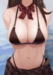  1girl arms_behind_back bare_arms bare_shoulders bikini black_bikini black_hair bow breast_focus breasts faceless highres large_breasts long_hair original ribbon skirt solo standing stomach swimsuit wangqi 