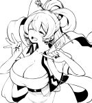  1girl bangs breasts chisel cleavage collared_vest frills hair_ornament hair_stick highres himajin_noizu jewelry kaku_seiga large_breasts monochrome open_clothes open_vest puffy_short_sleeves puffy_sleeves short_sleeves solo touhou vest 
