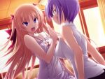  2girls bangs bare_arms blonde_hair bow breasts christiane_friedrich collarbone dress floating_hair game_cg hair_between_eyes hair_bow indoors kawagishi_keitarou long_hair maji_de_watashi_ni_koi_shinasai! medium_breasts multiple_girls open_mouth purple_eyes purple_hair red_bow shiina_miyako shirt short_hair slap_mark slap_mark_on_face slapping sleeveless sleeveless_dress sleeveless_shirt small_breasts spaghetti_strap sundress v-shaped_eyebrows very_long_hair white_dress white_shirt 