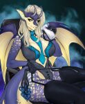  absurd_res anthro breasts clothed clothing container cup dragon fish herm hi_res horn hybrid intersex lingerie marine milk nialdy scalie selena_(zalhala) shark shragon smile solo spilled_drink 