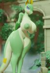  anthro big_breasts blue_eyes breasts female forest generation_5_pokemon genitals green_body hi_res looking_at_viewer nintendo nipples plant pokemon pokemon_(species) pussy reptile scalie serperior snake solo temple thick_thighs tree video_games xlkev 